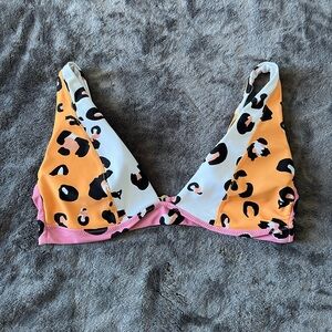 SHEIN Leopard Print Bikini Top - Orange and Pink